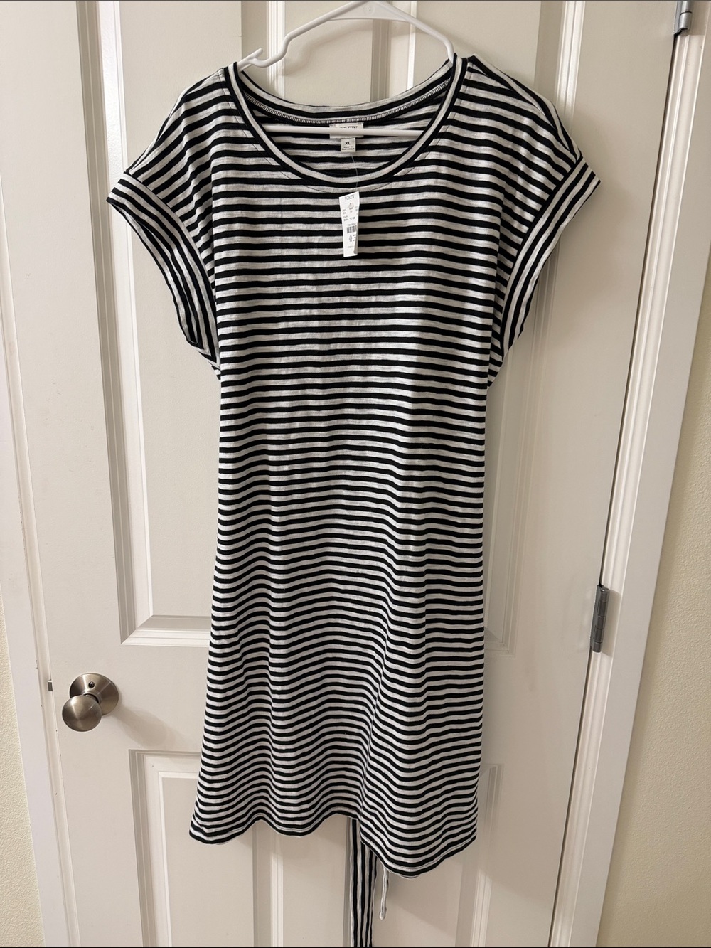 J. Crew Black and White Striped Mini Tee Dress